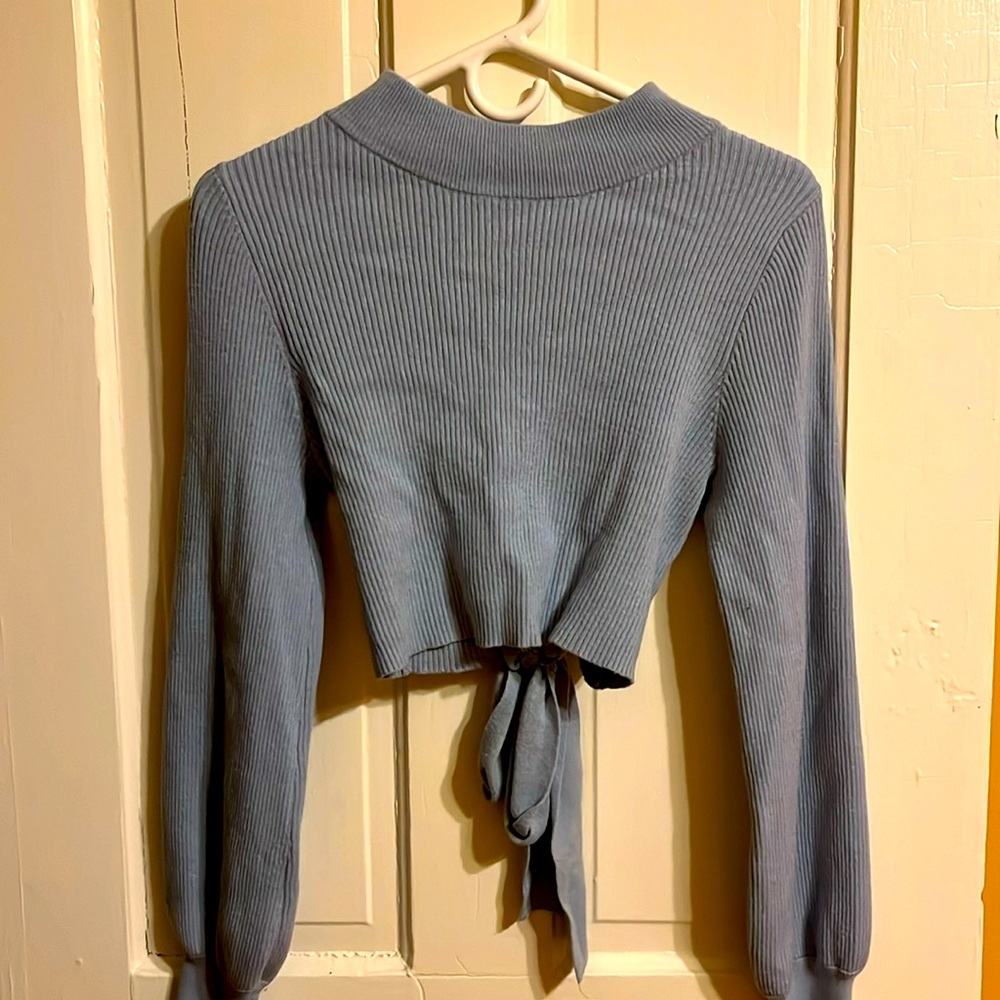 Cropped Blue Sweater with Open Back